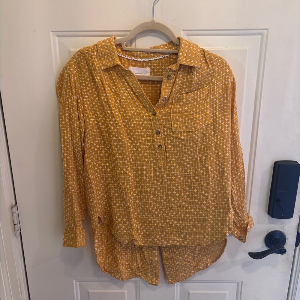 Anthropologie Mustard Button-Down Shirt - Picture 2 of 5